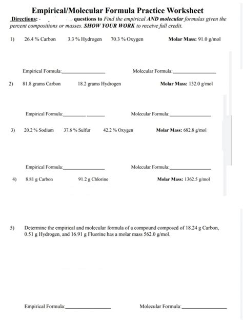 Empirical Formula Practice Worksheet Printable PDF Template