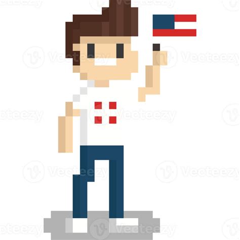 Pixel art man with usa flag character 28651716 PNG