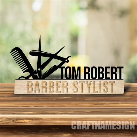 Custom Wooden Barber Desk Name Plate Decorative Metal Wall Hangings