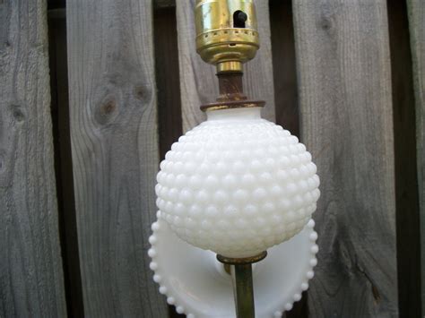 Vintage White Hobnail Milk Glass Lamp Light Wall Sconce Brass