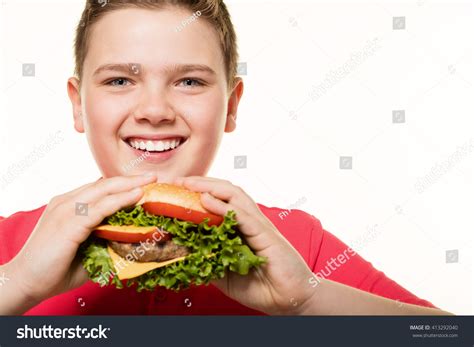 Happy Boy Eating Hamburger Stock Photo 413292040 Shutterstock