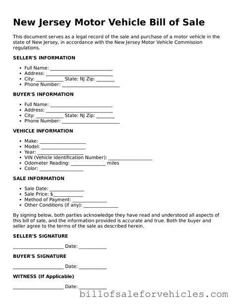 Valid New Jersey Motor Vehicle Bill of Sale Forms – Simple PDF Template