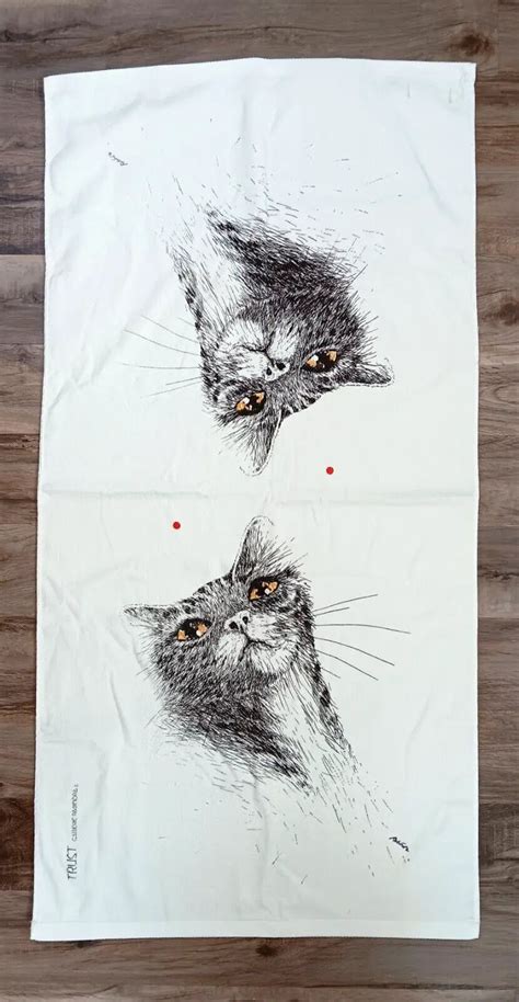 Vintage Rabindra Danks Cat Bath Towel Red Dot Beige Trust Galleria Art