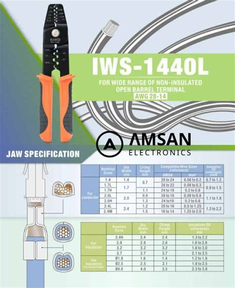 IWISS 1440L IWS Wide Range Open Barrel Non Insulated Terminal Crimping