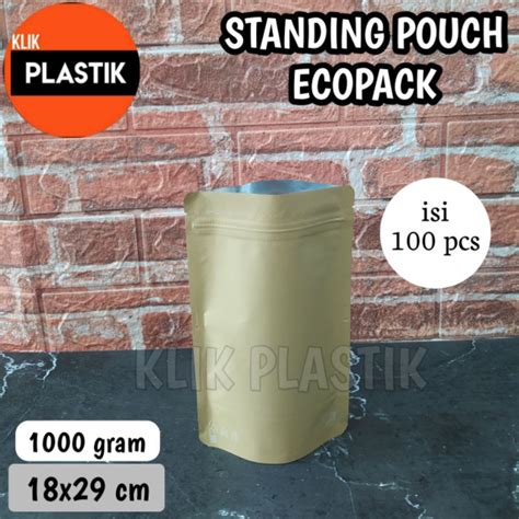 Jual Isi 100 Standing Pouch ECOPACK 1000gram Kpack Kemasan Paper Kraft