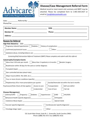 Fillable Online Disease Case Management Referral Form Advicare Health