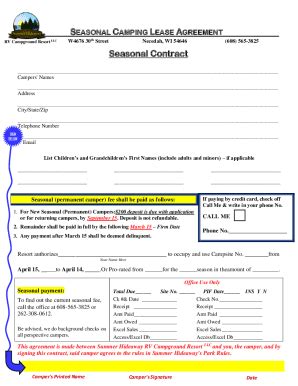 Fillable Online Lease Agreement For Seasonal Camping Fax Email