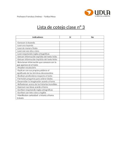 Doc Lista De Cotejo Leyenda Clase Dokumen Tips