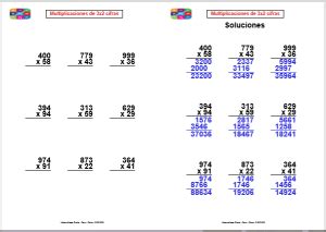 Fichas de multiplicaciones Matemáticas Gratis