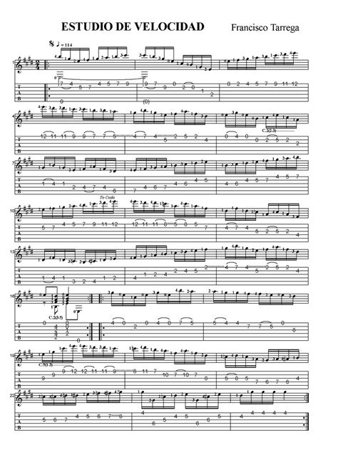 タブ譜付き楽譜 フランシスコタルレガ スピード練習曲 Sheet music with Tab Francisco Tarrega