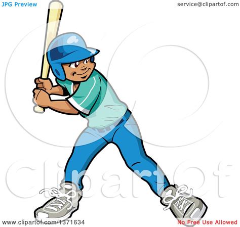 Clipart Of A Black Baseball Player Boy Batting - Royalty Free Vector ...