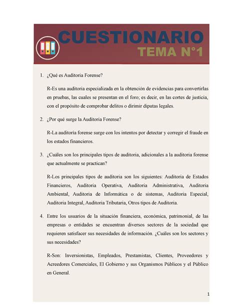 Cuestinonario Tema N Qu Es Auditoria Forense R Es Una Auditoria