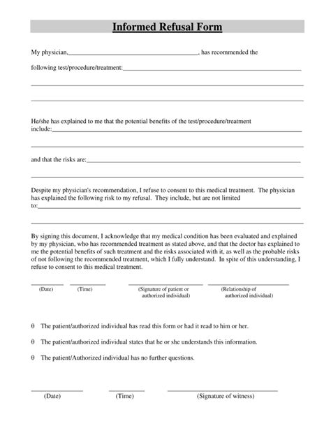 Printable Refusal Of Medical Treatment Form Fill Out Sign Online