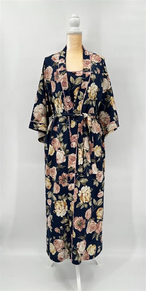 Maidenform Nightgown Kimono Robe Set Size M Calf Le Gem