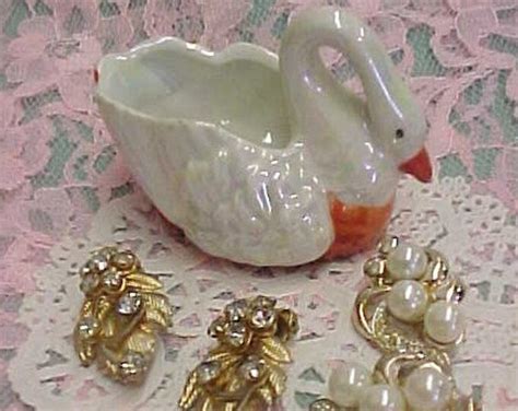 Noritake Figural Swan Salt Cellar Dish With Vintage Glitzy Clip Costume