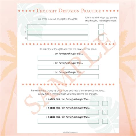 Thought Defusion Practice Worksheet Etsy