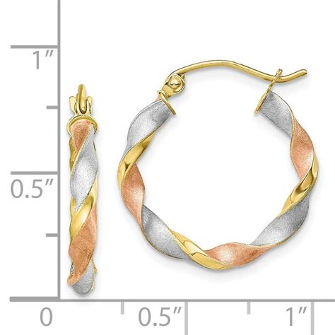 10k 10kt Tri Color Gold Rhodium Satin Twisted Hoop Earrings 2265mm X 2087mm Ebay