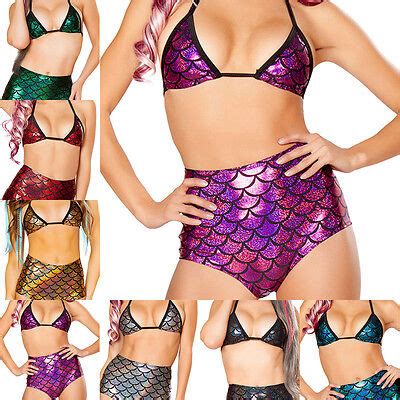 New Sexy Women Mermaid Scale Push Up Bra High Waist Bikini Set Swimwear