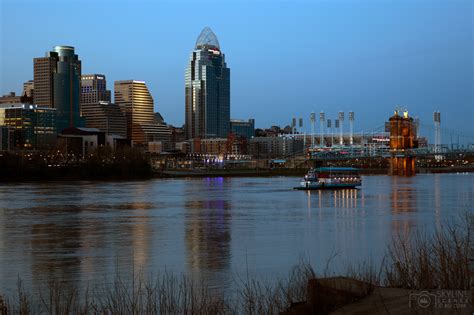 Downtown Cincinnati skyline at sunset