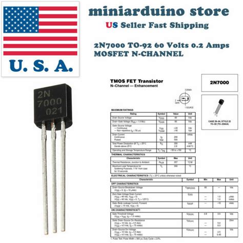 Field Effect Transistor To 92 Package Pack 10 2n7000 N Channel Mosfet