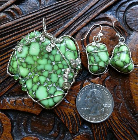 Green Chinese Turquoise Pendant And Earring Set Green Etsy