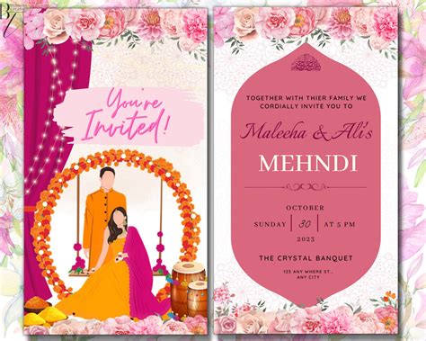 Animated Digital Mayoun Mayun Mehndi Haldi Pithi Dholki Sangeet Wedding Invitation Card Desi