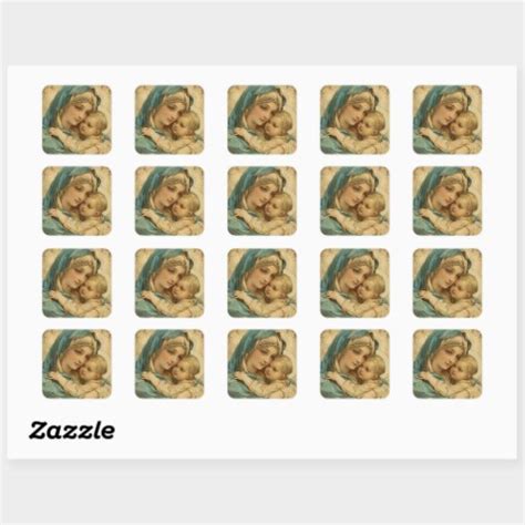 Vintage Religious Virgin Mary Floral Gold Catholic Square Sticker Zazzle