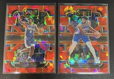 Panini Select Tyrese Maxey Joel Embiid Concourse Red Cracked