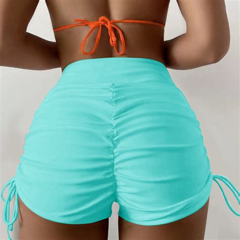 Baodann Women Plus Size Solid Print Hight Waist Brazilian Bikini Bottom Womens Swim Leggings