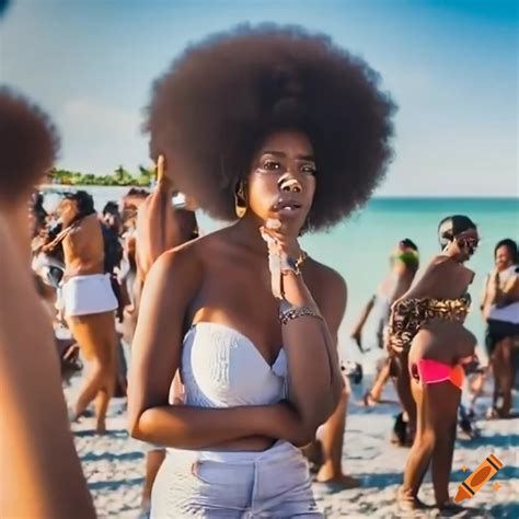 Black Woman With Afro Enjoying Miami Beach On Craiyon