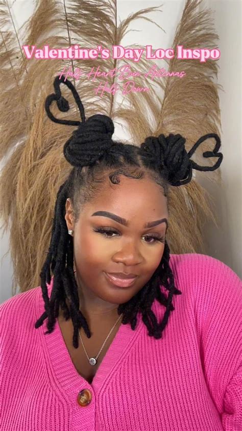 Valentine’s Day Loc Inspo 💌 Half Heart Bun Antennas Half Down In 2024 Dreadlock Styles Short