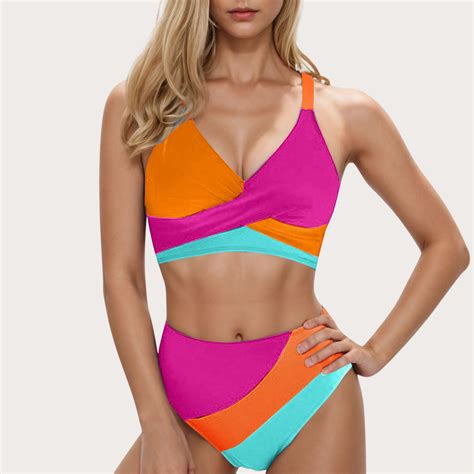 Utsjkr Womens High Wasited Bikini Sets Color Block Tummy Control Piece Swimsuits Curvy Mesh
