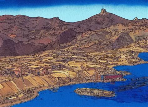 An Illustration Of Gran Canaria At The Style Of Moebius Stable