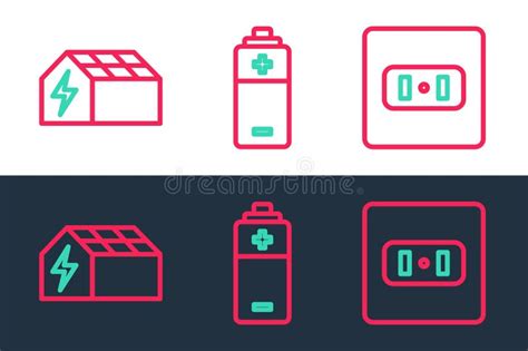 Painel De Energia Solar E Cone Da Bateria De Linha Fixa Vetor