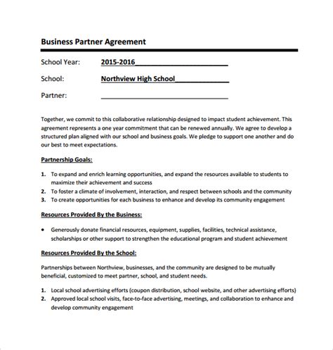 FREE 7+ Sample Business Partner Agreement Templates in PDF | MS Word