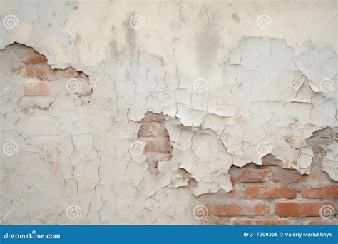 Weathered Wall Texture With Peeling Paint Revealing Underlying Brick