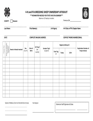 Fillable Online H And Ffa Breeding Sheep Ownership Affidavit Fax