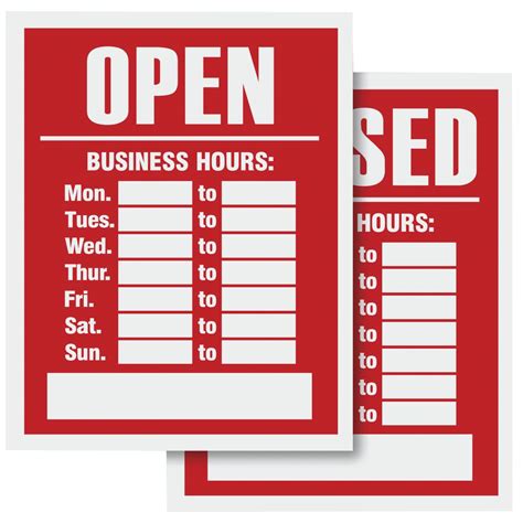 Business Hours Sign with Adhesive Numbers