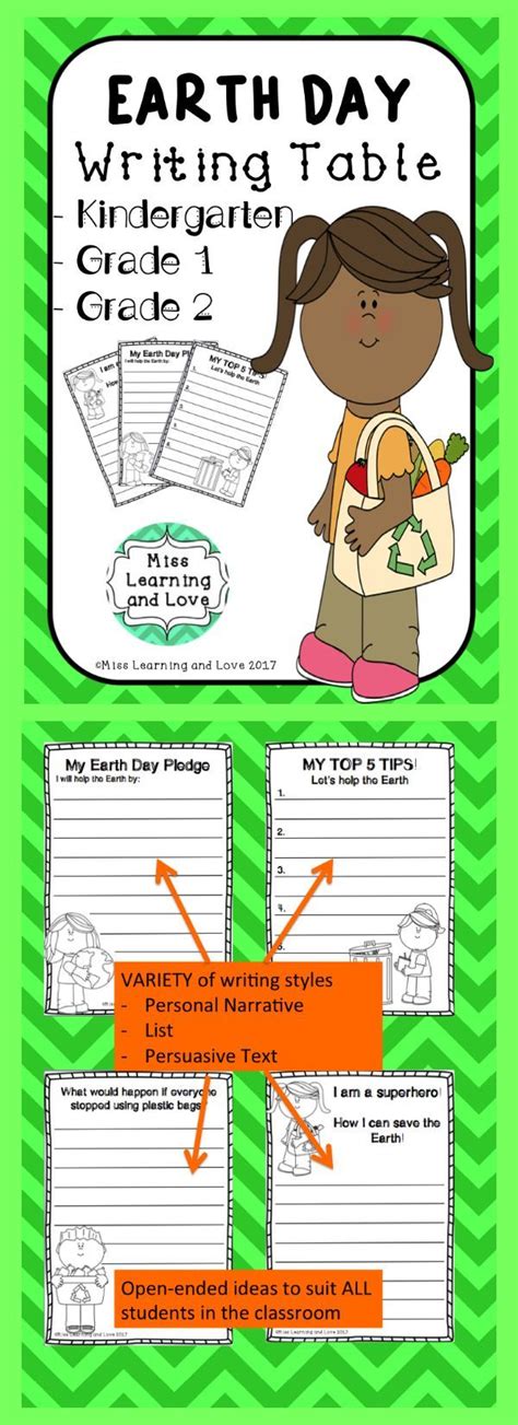 Earth Day Writing Center Table Printables Kindergarten Grade One 1