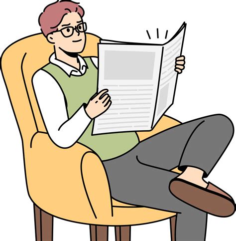 Young Man Sit In Chair Reading Newspaper 21469044 Png