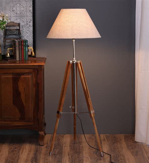 Buy Brown Fabric Shade Tripod Floor Lamp With Beige Base At 40 OFF By