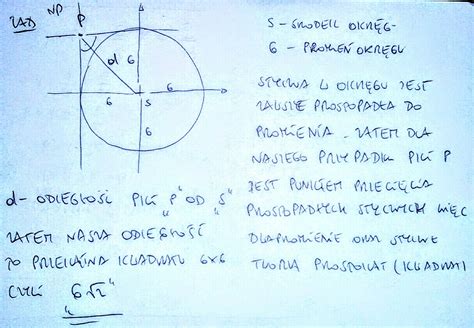 Dany jest okrąg o środku w punkcie S i promieniu równym 6 cm punkt P ma