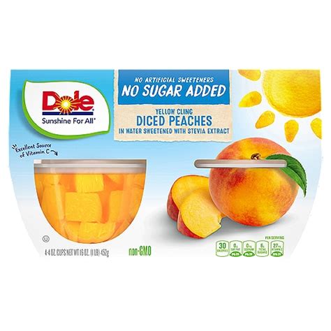 Dole No Sugar Added Yellow Cling Diced Peaches In Water Sweetened With