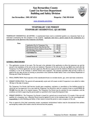 Fillable Online Cms Sbcounty Temporary Use Permit Residential County