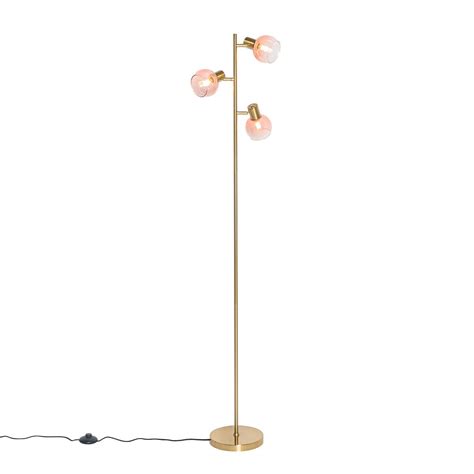 QAZQA Art Deco Vloerlamp Goud Met Roze Glas 3 Lichts Vidro Kopen