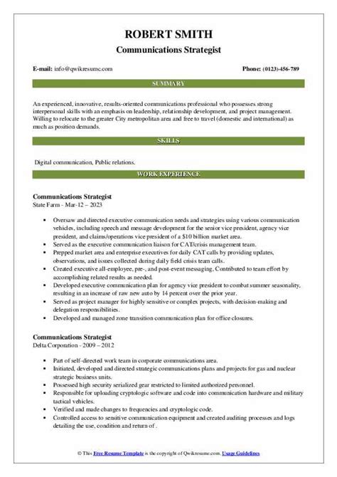 Communications Strategist Resume Samples Qwikresume