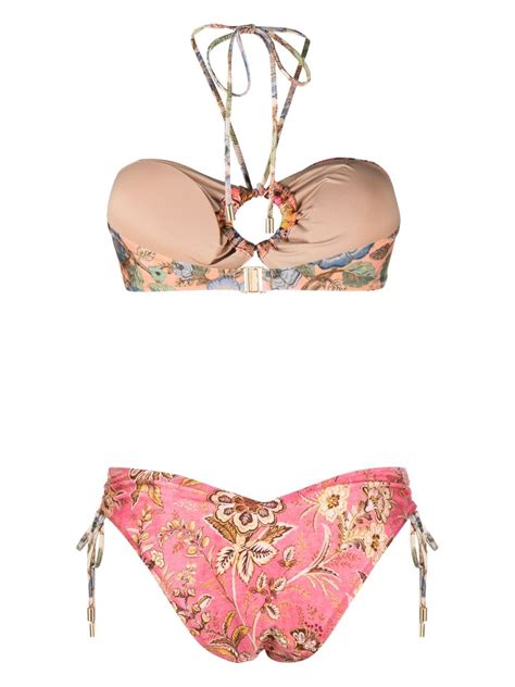 ZIMMERMANN Junie Floral Print Halterneck Bikini Farfetch