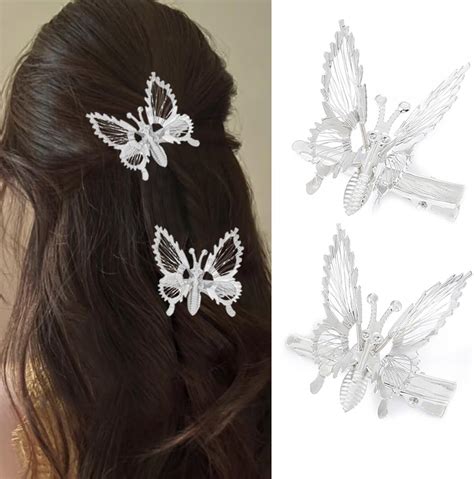 Bartosi Butterfly Clips Hair Silver Hair Barrettes Fluttering Tassel Hair