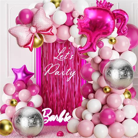 Pcs Pink Balloon Garland Hot Pink Kks Rose Red Lightpink Matte White Balloons Silver Disco