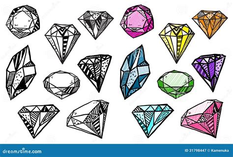 Diamonds Set Of Doodle Crystals Stock Vector Illustration Of Mineral